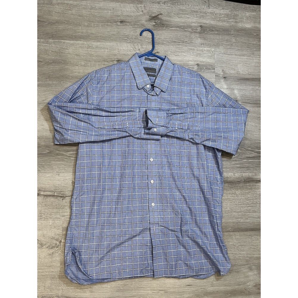 Nordstrom‎ Traditional Fit Men's 17 Long Sleeve Blue Plaid Dress Shirt